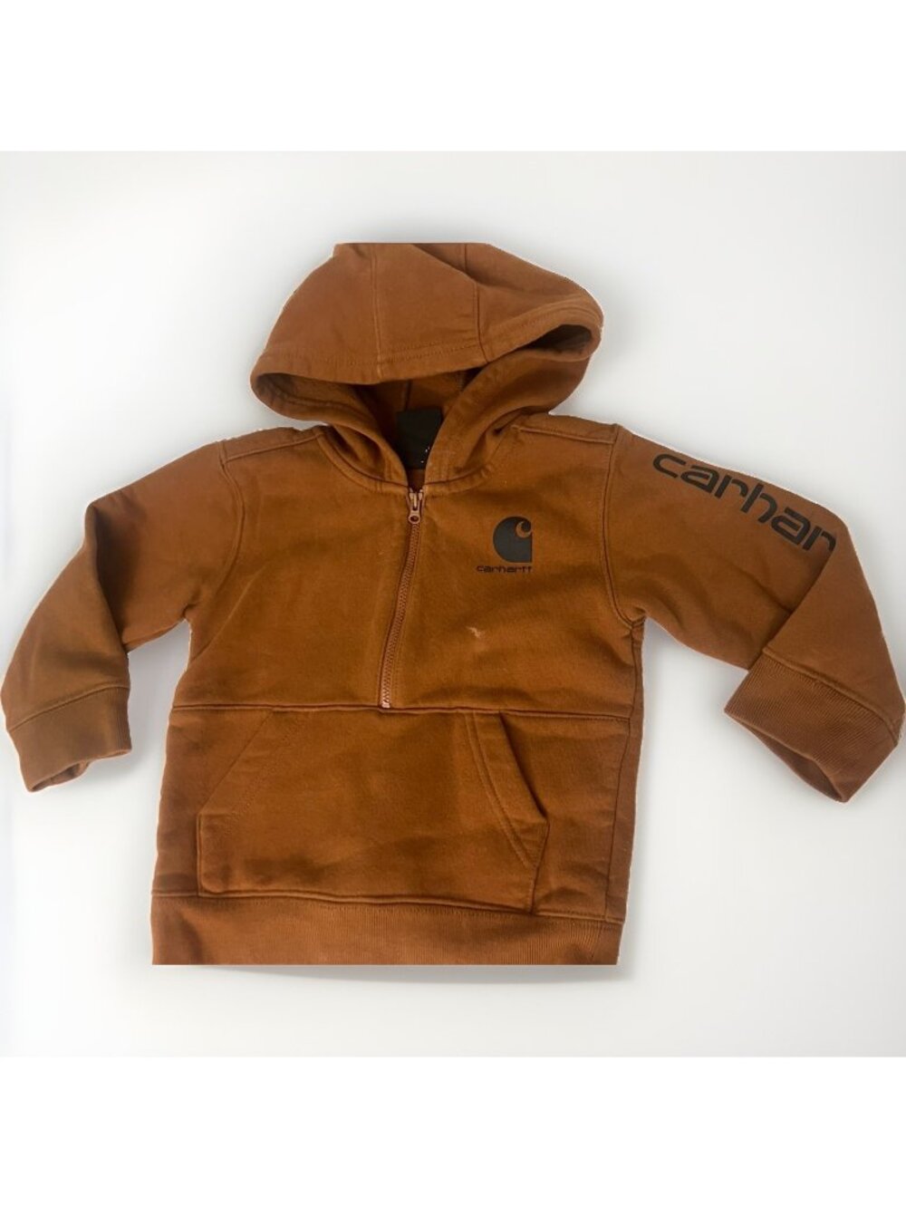 Carhartt Boys 2T Brown Quarter Zip Fleece Hoodie Sleeve Logo Sweatshirt     Ab